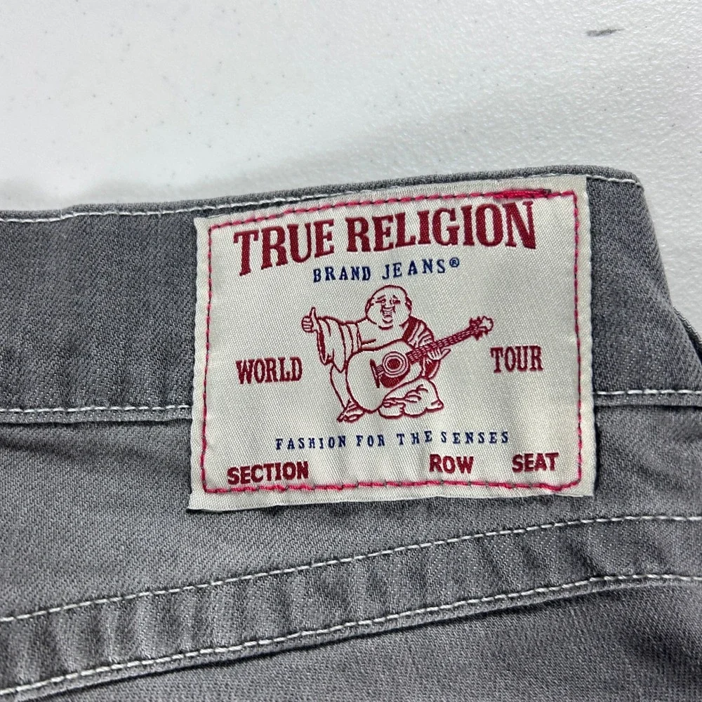 True Religion Ricky Relaxed Straight Jeans Chalk Grey Wash Flap Pocket 30x34 NEW